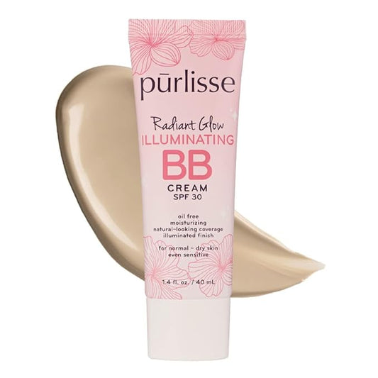 pūrlisse Radiant Glow Illuminating BB Cream with SPF 30 - Glow BB Cream Enriched with Goji & Hawthorn Berry for Dewy Skin - Helps to Improve Skin Texture & Radiance - Light (1.4 oz)