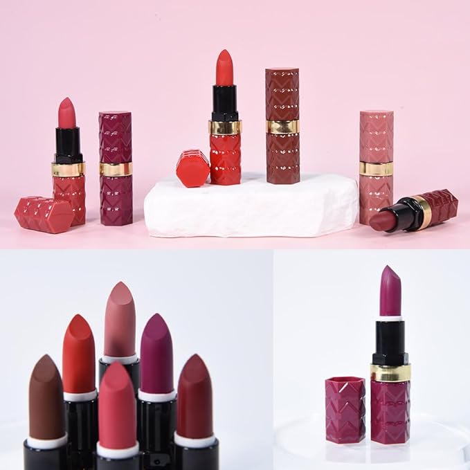 evpct 6Pcs Mauve Maroon Ruby Bright Red Brown Plum Purple Matte Lipstick Set, Matte Ceamy Soft Lipsticks Set for Women Long Lasting Waterproof, Vegan Cruetly Free Lipstick Pack 24 hrs original labiale