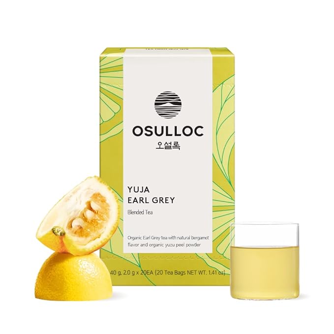 OSULLOC Yuja Earl Grey (Natural bergamot flavor, Yuju), USDA Organic, Premium Teabags from Jeju Island, 20 count, 1.41 oz, 40g