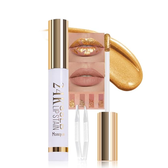 Light Brown Liquid Matte Lip Liner Stain Peel Off with Tweezer, Long Lasting, Waterproof New Gold Matte Lipstick Lip Gloss Tattoo for Women, Smudge-proof Non-Stick Cup Lip Tint Makeup 01#
