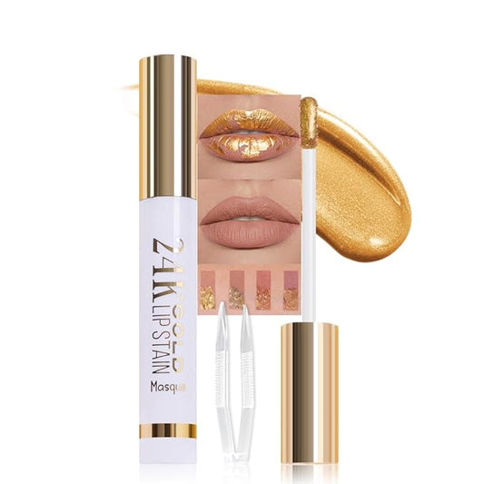 Light Brown Liquid Matte Lip Liner Stain Peel Off with Tweezer, Long Lasting, Waterproof New Gold Matte Lipstick Lip Gloss Tattoo for Women, Smudge-proof Non-Stick Cup Lip Tint Makeup 01#