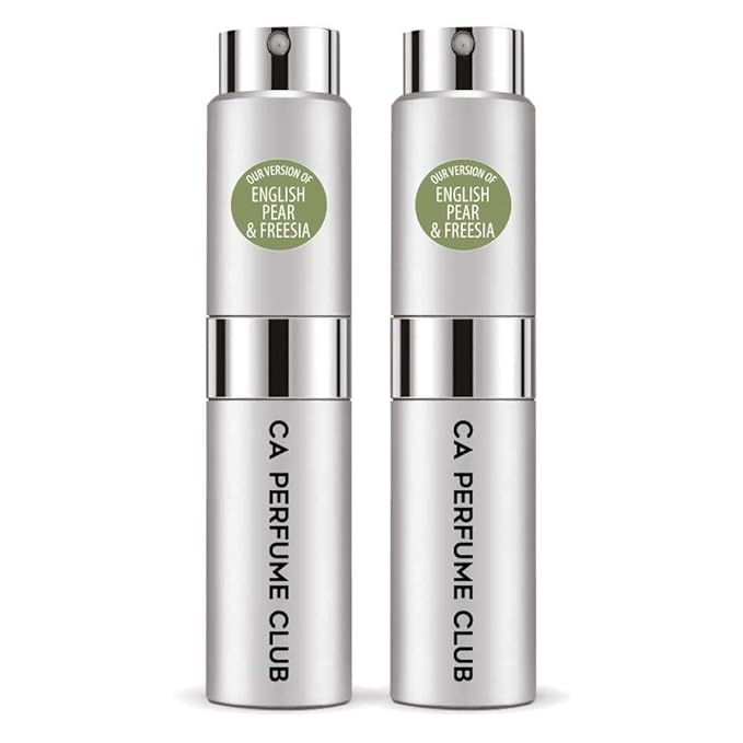 CA Perfume Impression of English Pear & Freesia for Women and Men Chypre Fruity Scent Long Lasting Unisex Fragrance Eau De Parfum Travel Size Refillable Atomizer Spray 0.27 Fl Oz 8ml (Pack of 2)