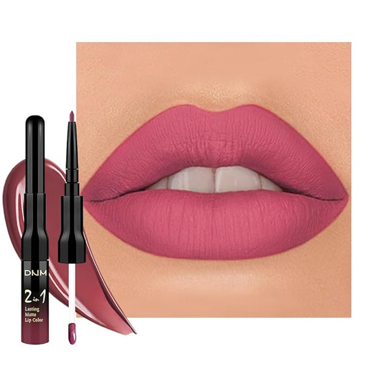 1Pcs 2 in 1 Hot Mauve Matte Lip Liner and Liquid Lipstick Stain Makeup Set for women, Hot Mauve Long Lasting Smudge Proof Lip Tint Matte Finish Lip Gloss for All-Day Color Hold Easy to Use 63#