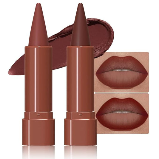 2Pcs Gradient Matte Lipstick Crayon Lip Liner pencil, Flawless Contour Gradual Ombre Effect lip Pencil, Lipstick for Women Long Lasting Waterproof Smudge Proof Lipstick Pencil 03#+08#