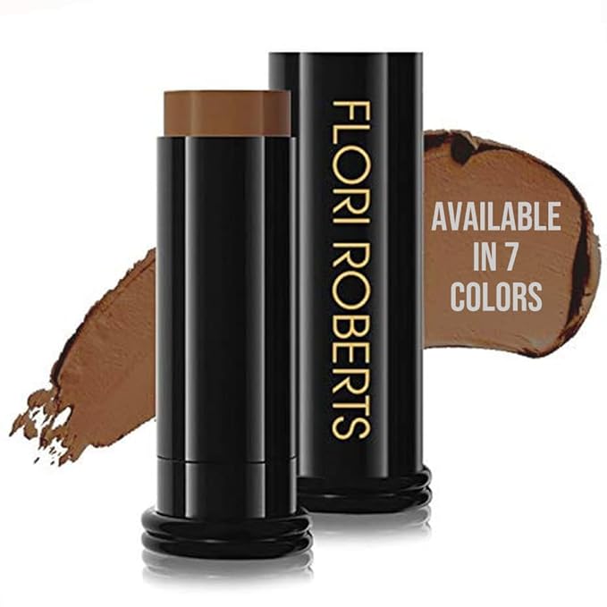 Base Strokes Crème Foundation Stick by Flori Roberts, Full Coverage for Women of Color or Deeper Skin Tones, Long Lasting Makeup, Natural Finish, Complexion Concealer & Corrector