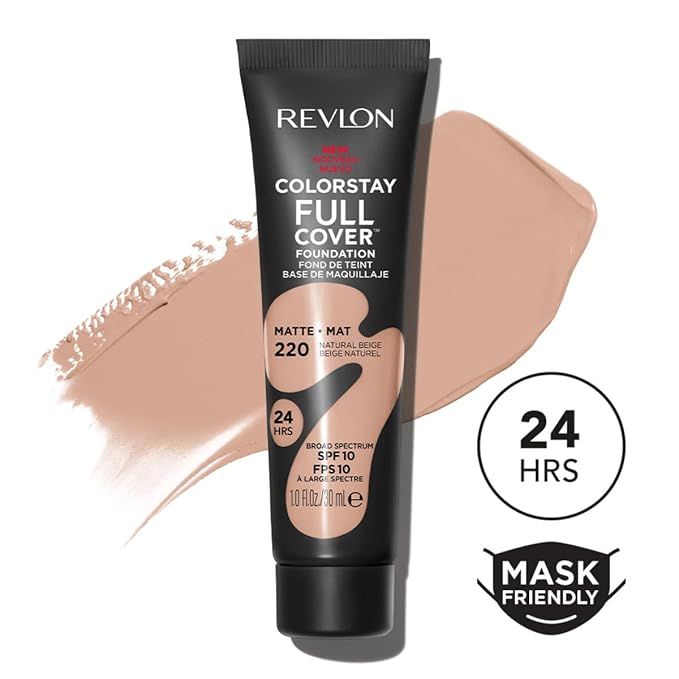 Revlon Liquid Foundation, ColorStay Face Makeup for Normal and Dry Skin, Longwear Full Coverage with Matte Finish, Oil Free, Natural Beige, 1.0 Fl Oz