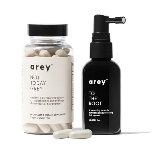 Arey The System Daily Hair Serum and Supplement Treatment for Women & Men | Slows Grey Hair Growth in 3-6 Months | Promote Thicker, Fuller Regrowth | Biotin, B + D Vitamins (1 Month Supply)