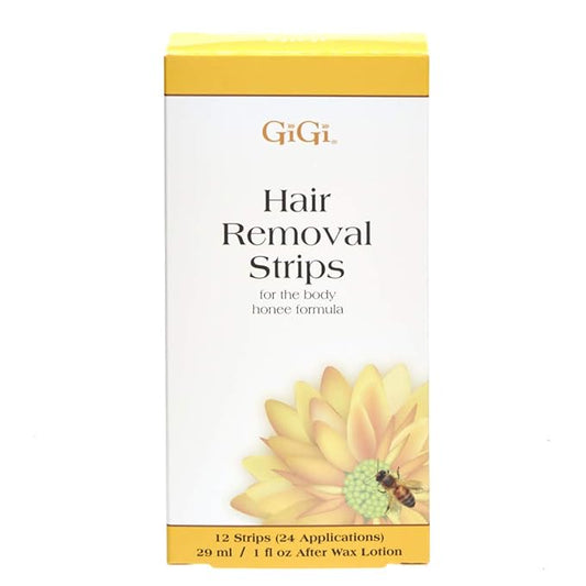 GiGi Hair Removal Wax Strips for Body - Pre-Waxed with GiGi All-Purpose Honee Formula, Waxing Kit For Women, 12 Strips + After Wax Lotion