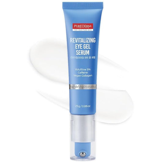 Purederm Revitalizing Eye Gel Serum – Cooling Eye Roller with 5% Volufiline, Caffeine & Vegan Collagen – Reduce Puffiness, Fine Lines & Dark Circles – For All Skin Types – 0.88 oz