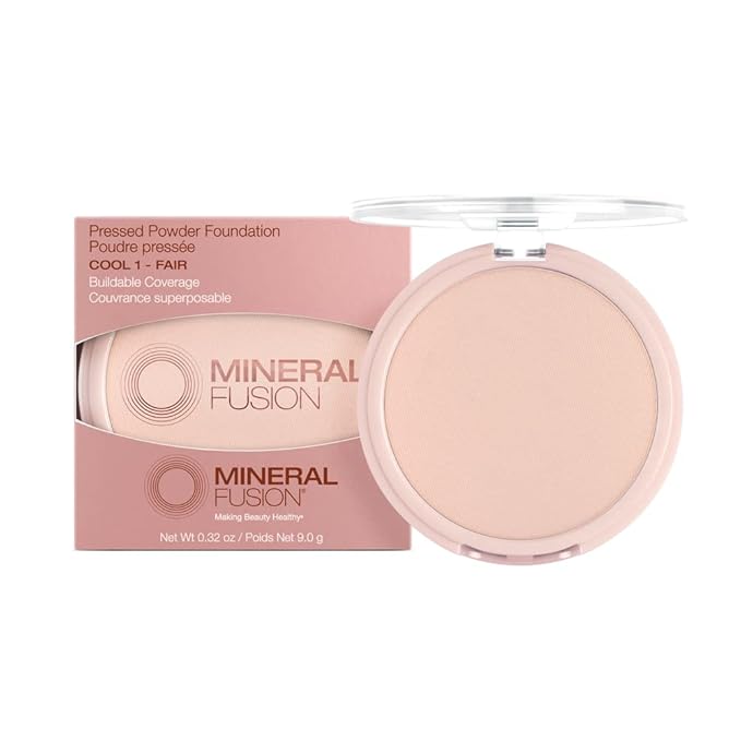 Mineral Fusion Pressed Powder Foundation - Matte Finish Face Powder for Fair Skin with Pink/Red Undertones - Age Defying Natural Makeup - Talc Free, Vegan, Hypoallergenic (Cool 1)