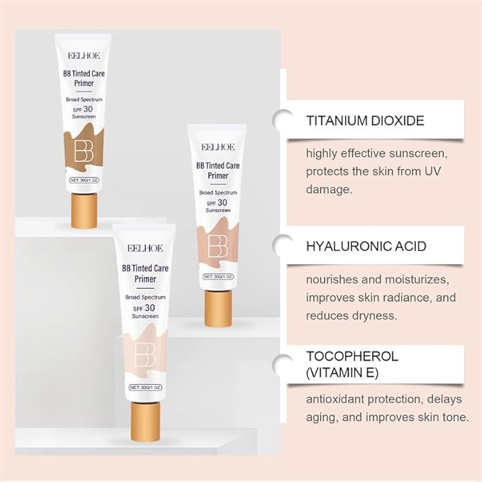 BB Tinted Moisturizer SPF 30, Full Coverage Light-Medium Skin Color Light Hydrating & Smoothing. (natural color)