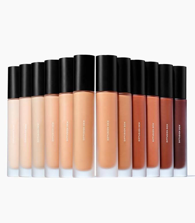 MAKE Beauty Diffusion Dew Skin Tint. Sheer to Medium Coverage Radiant Finish. Blurring, Smoothing, and Brightening. Enhanced with Niacinamide and Adenosine. Diffusion Dew - Light 01.5