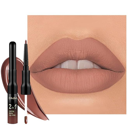 1Pcs 2 in 1 Nuetral Nude Matte Lip Liner and Liquid Lipstick Stain Makeup Set for women, Nuetral Nude Long Lasting Smudge Proof Lip Tint Matte Finish Lip Gloss for All-Day Color Hold Easy to Use 61#
