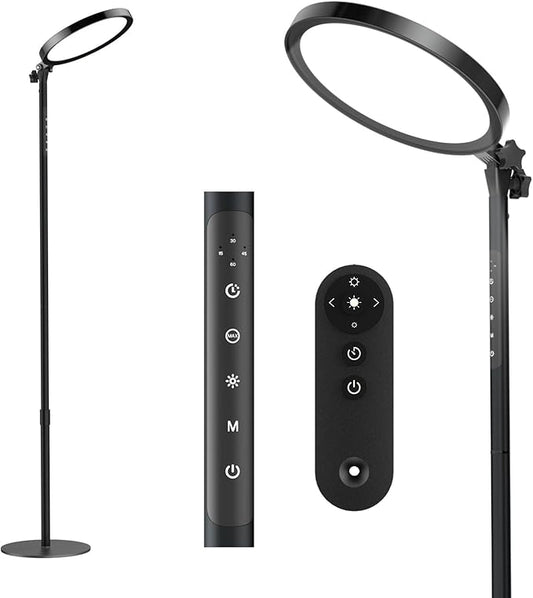 Light Therapy Lamp,12000 Lux UV-Free Sun Lamp Full Spectrum Sunlight Lamp with 12" Panel/71 High/4 Color Temperature/5 Brightness/Remote Control, 2 in 1 Retractable Floor Light Therapy Lamp