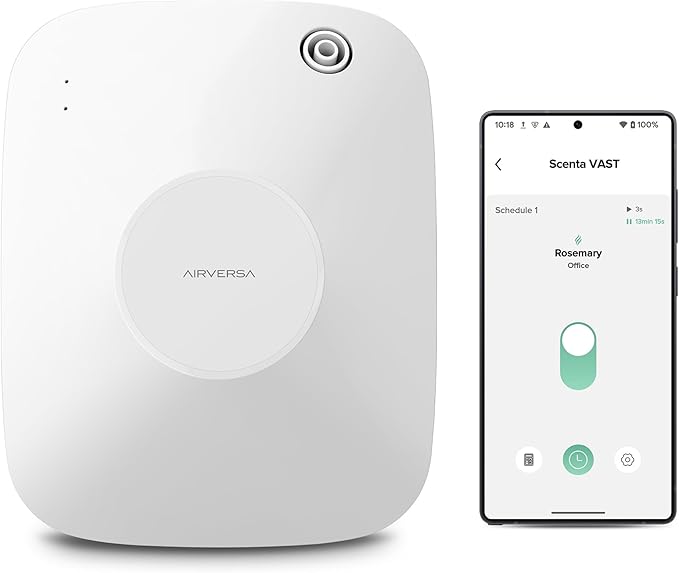 Airversa Smart Scent Air Machine with 400mL Capacity Up to 2000 sq ft Waterless Diffuser for Essential Oils for Home and Commercial Spaces, Aromatherapy Scent Diffuser for Large Rooms, White ANA