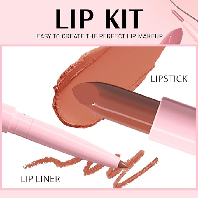 2 in 1 Matte Lipstick Lip Liner Pencil Set,Orange Waterproof Lip Stick Lip liner Combo for Old Women Long Lasting Lipstick,labiales mate 24 horas originales