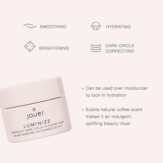 Jouer Luminize Overnight Dark Circle Slugging Balm – Fragrance Free, Caffeine Eye Cream, Overnight Eye Treatment, Brightening Eye Balm, Paraben Free, Gluten & Cruelty Free