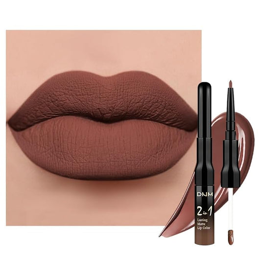 1Pcs 2 in 1 Nude Brown Matte Lip Liner and Liquid Lipstick Stain Makeup Set for women, Brown Long Lasting Smudge Proof Lip Tint Matte Finish Lip Gloss for All-Day Color Hold Easy to Use 25#