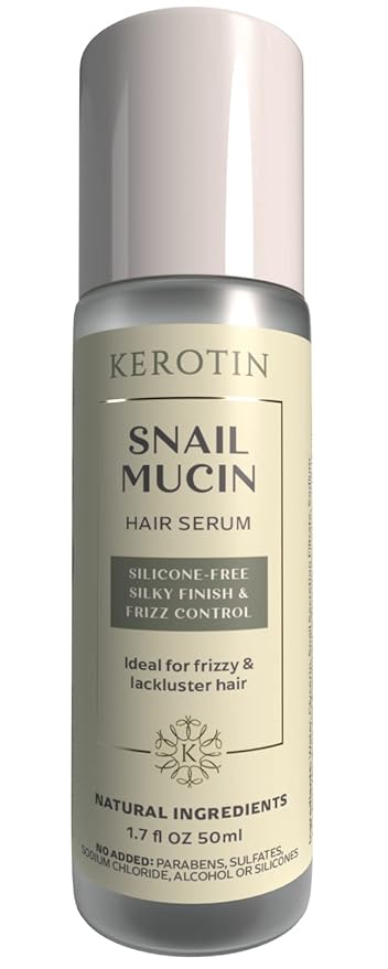 Kerotin Snail Mucin Hair Serum - Silky Finish & Frizz Control. Natural Ingredients. Silicone free heat protection, CGM approved, plant based color protection Ideal for lackluster hair.