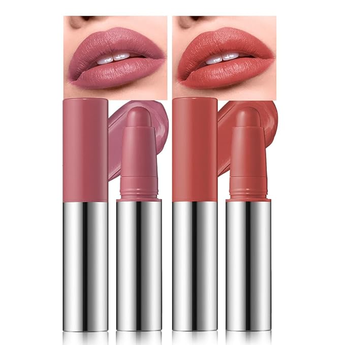 Matte Lipstick Crayon Set, Dusty Rose Mauve & Burnt Coral – Waterproof Long Lasting Lip Liner Pencil, High Pigment Creamy Velvet Lipstick, Non-Drying Lip Color for Women, 02+05