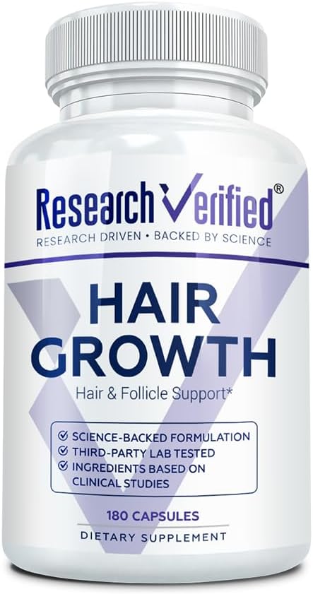 Research Verified Hair Growth Support - with Biotin, DHT Blockers & Vitamins - Hair Growth and Hair Loss Prevention - 180 Capsules - 3 Month Supply