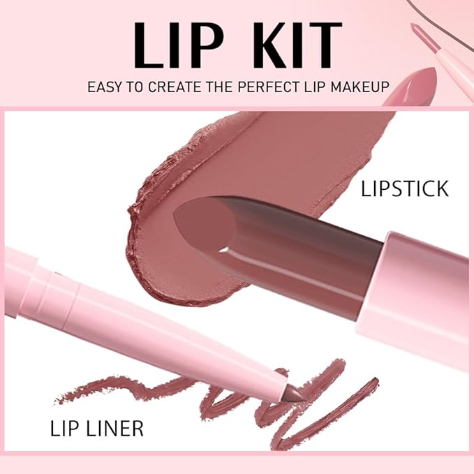2 in 1 Matte Lipstick Lip Liner Pencil Set,Mauve Waterproof Lip Stick Lip liner Combo for Old Women Long Lasting Lipstick Crayon,labiales mate 24 horas originales