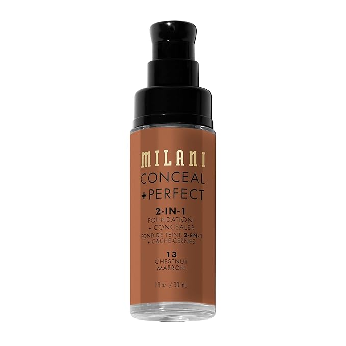 Milani Conceal + Perfect 2-in-1 Foundation + Concealer for a Flawless Complexion, Under Eye Corrector, Cover Redness and Imperfections, Waterproof and Sweatproof - Chestnut