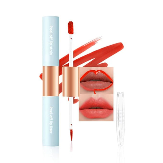 Matte Lip Stain Peel Off Lip Gloss& Lip Liner 2-in-1: One end defines lips with precision liner, the other peels off to reveal long-lasting, waterproof, smudge-proof, transfer-proof matte color.6#