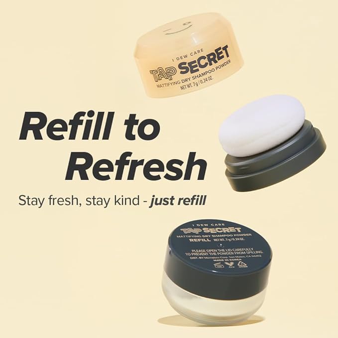 I DEW CARE Tap Secret Dry Shampoo Powder Refill with Biotin | Strengthening & Volumizing, Refillable, Travel size, Non-aerosol, Korean Ginseng, Dry Shampoo for Women, Women Stocking Stuffers, 0.24 Oz