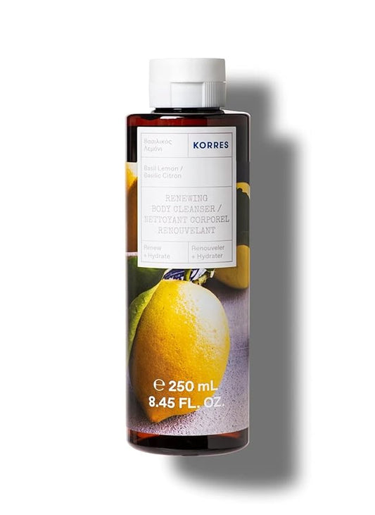 KORRES Renewing Body Cleanser, Basil Lemon Scent, Foaming Shower Gel for Women & Men with Hydrating Greek Botanicals, Body Wash for Smooth Skin, Vegetarian & Cruelty Free, Made in Greece, 8.45 Fl Oz