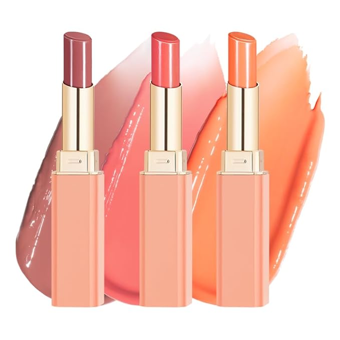Oulac Glossy Pink Lipstick Set, Moisturizing Lip Stick Glossy Solid Shine Lip Gloss, Sheer Shine Juicy Finish, Lightweight and Hydrating Formula for Dry Lip Care, Vegan G17+18+21