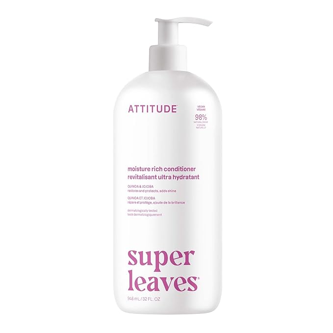 ATTITUDE Moisture Rich Hair Conditioner, For Dry and Damaged Hair, Naturally Derived Ingredients, Vegan Detangler, Dermatologiocally Tested, Quinoa and Jojoba, 32 Fl Oz