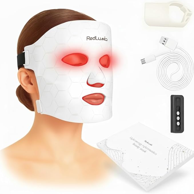 Red Light Therapy Mask for Face LED Face Mask Light Therapy with LEDs,4 Wavelengths (Red, Blue, Orange, Infrared), Rechargeable Remote, Anti-Aging Skin Care, Face Light Therapy Device