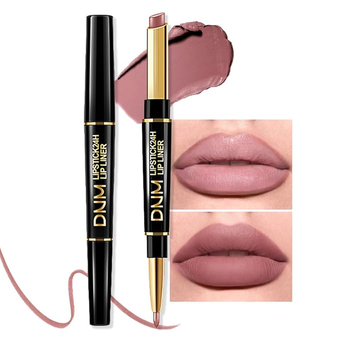 Kaely 2-in-1 Light Nude Beige Matte Lip Liner & Lipstick Combo Set Kit for Women, Magic Neutral Lipstick 24 Hours Original Lips Liner Pencil Stain Makeup Long Lasting Waterproof 23