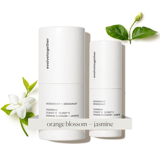 evolvetogether Aluminum Free Natural Deodorant Duo for Women & Men | Geranium & Jasmine | Neutralizes Odors, Soothes Skin | Vegan, Cruelty-Free, Baking Soda Free | Made in USA (Taormina, 1.69 Oz)