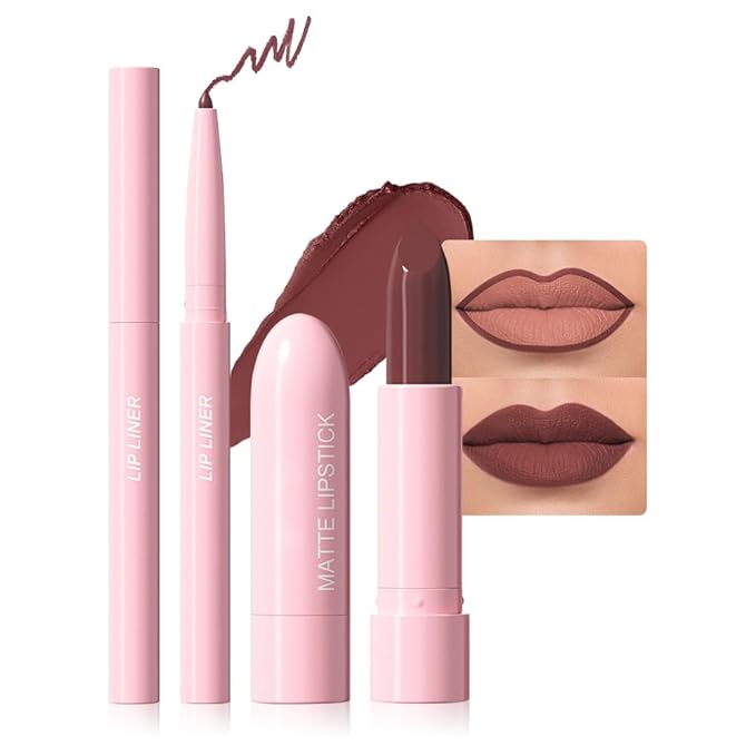 2 in 1 Matte Lipstick Lip Liner Pencil Set,Plum Waterproof Lip Stick Lip liner Combo for Old Women Long Lasting Lipstick,labiales mate 24 horas originales