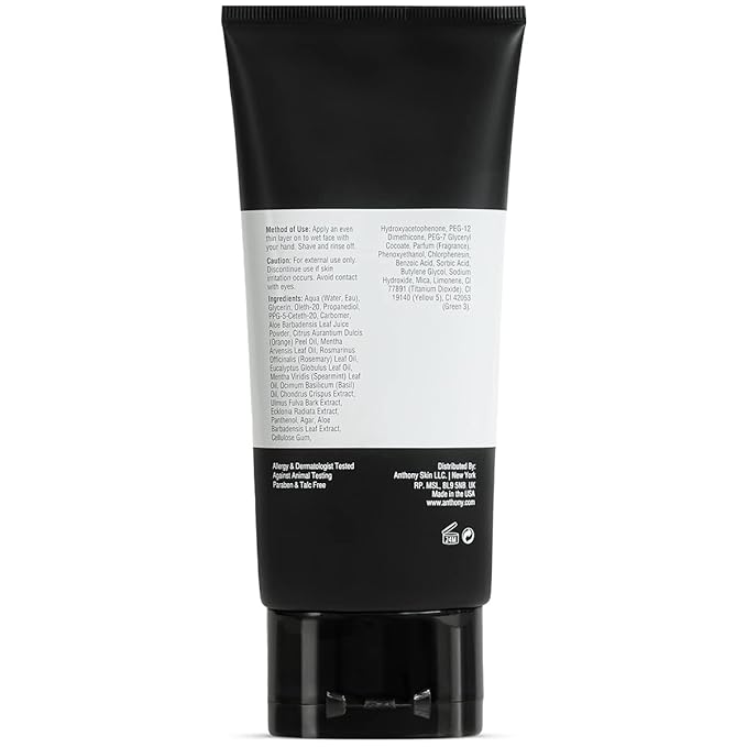 Anthony Shave Gel for Sensitive Skin – Non-Foaming, Soothing Shaving Cream for Men and Women. With Aloe Vera Beads, Eucalyptus, Rosemary and Carrageenan Extract - 6 Fl Oz