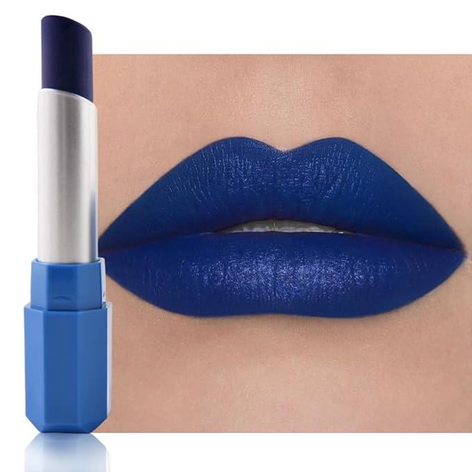 Steel Blue Matte Creamy Lipstick for Women, Longwear Lip Gloss Face Paint Stick, Lip Stick Stain Long Lasting Waterproof Easy Application Full Coverage Velvet Gloss for Party Halloween Makeup 14