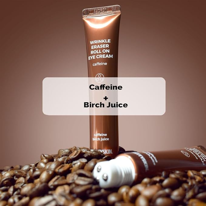 Roll on Eye Cream with Caffeine and Stainless Steel ball Tip- Under Eye Roller Cream for Elasticity Wrinkles Puffiness Fine Lines-Korean eye cream 30ml/1.01fl.oz. (Caffeine)