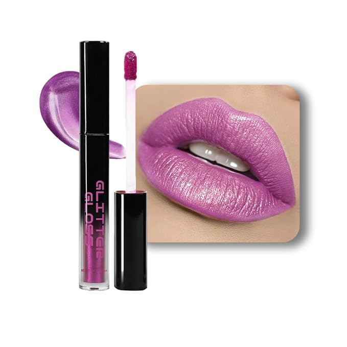 Pink Purple Metallic Lipstick for Women,Glitter Sparkling Liquid Lipstick,Long Lasting Waterproof Lightweight Comfortable Non-Drying Bold Dark Lip Gloss for Gothic Stage Makeup,Cruelty Free