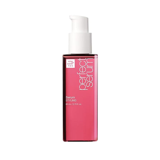 Mise En Scene Perfect Serum Styling - Heat Damage Protection Oil for All Hair Types | Holding Bounce & Heat Protectant | Hair Essence for Long Lasting Curl | Argan Oil | Powdery Scent. 2.70 Fl. Oz.