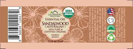 US Organic 100% Pure Sandalwood Essential Oil, USDA Certified Organic, Steam Distilled, Santalum Spicatum, Premium Quality, Woody Scent, Ideal for Diffuser, Massage & Skincare, from Australia (5 ml)