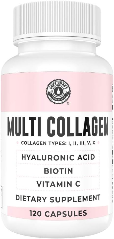 Collagen Capsules with Biotin, Hyaluronic Acid, Vitamin C, Hydrolyzed Multi Collagen Peptide Capsules Types I, II, III, V, X For Skin, Hair, Nails and Joint Health Supplement* 120 Count
