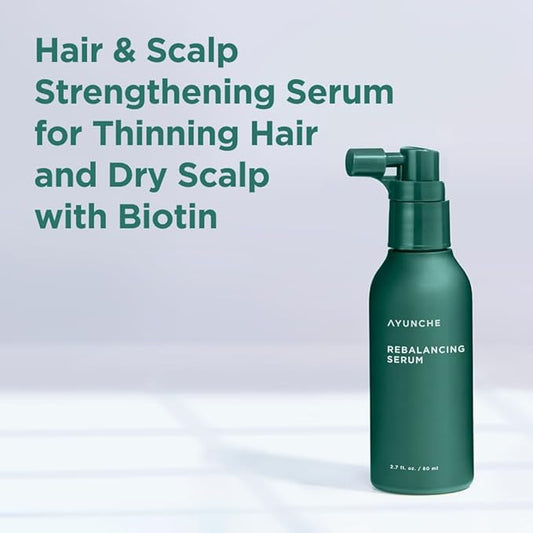 AYUNCHE Rebalancing Hair Serum 2.7 fl. oz. (80ml) [For All Hair Types] | Hair Root Protection & Strengthening | Scalp cooling effect | Biotin and probiotics | Korean Salon Brand