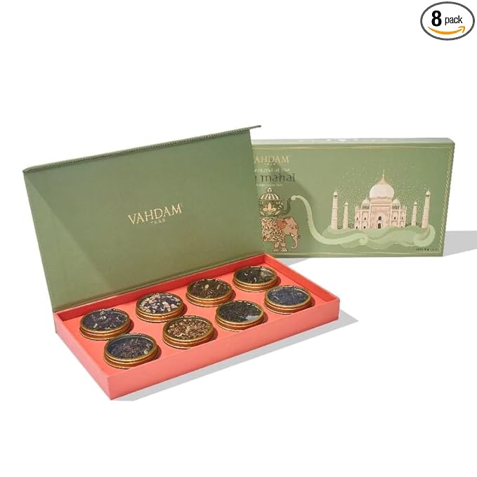 VAHDAM, Weekend In Taj Mahal Tea Gift Sets Travel Edition Gift Box | 8 Varieties - Chai Tea, Black Tea, Herbal Tea | Gluten Free, Non GMO | Gifts for Women, Gifts for Men, Gifts for Him/Her