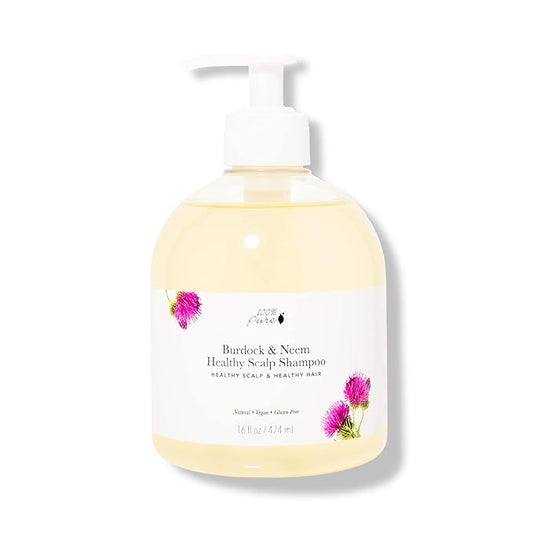 100% PURE Burdock & Neem Healthy Scalp Clarifying Shampoo Moisturizing Detox with Rose Hydrosol Replenishing Cleanser for Dry, Itchy, Flaky Scalp for Women & Men - 16 Fl Oz