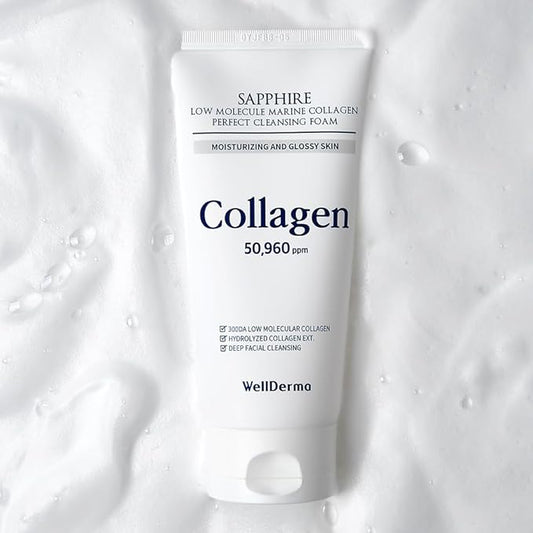 WELLDERMA Sapphire Collagen Cleansing Foam, 150mL – Gentle Facial Cleanser with Hydrolyzed Collagen & Glycerin, Moisturizing Creamy Lather
