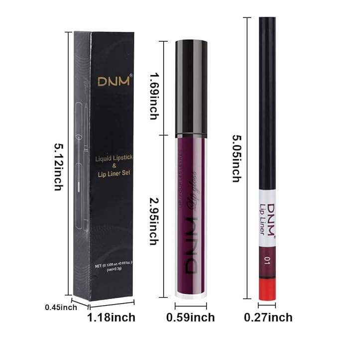 evpct 2Pcs Purple Plum Matte 24-hour Liquid Lipstick and Lip Liner Pencil Makeup Set Women Dark Red Bright Berry Liquid Lipstick Matte Lip Tint 24H and with Lip Liner Set Waterproof Long Lasting 1