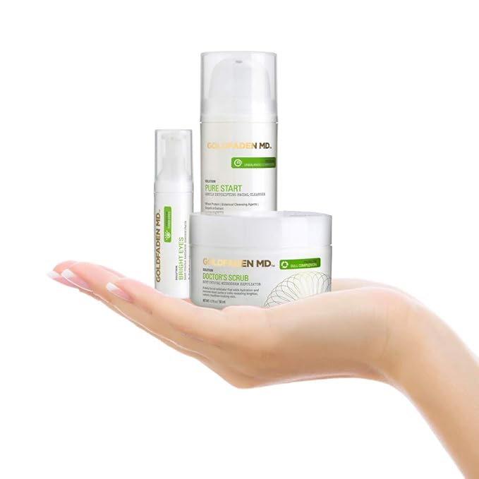 GOLDFADEN MD Brightening Transformation Kit | Advanced Skin Care Regime For Face | Includes Doctors Scrub Microdermabrasion Exfoliator, Pure Start Cleanser & Bright Eyes Eye Cream | 3 Pc Set