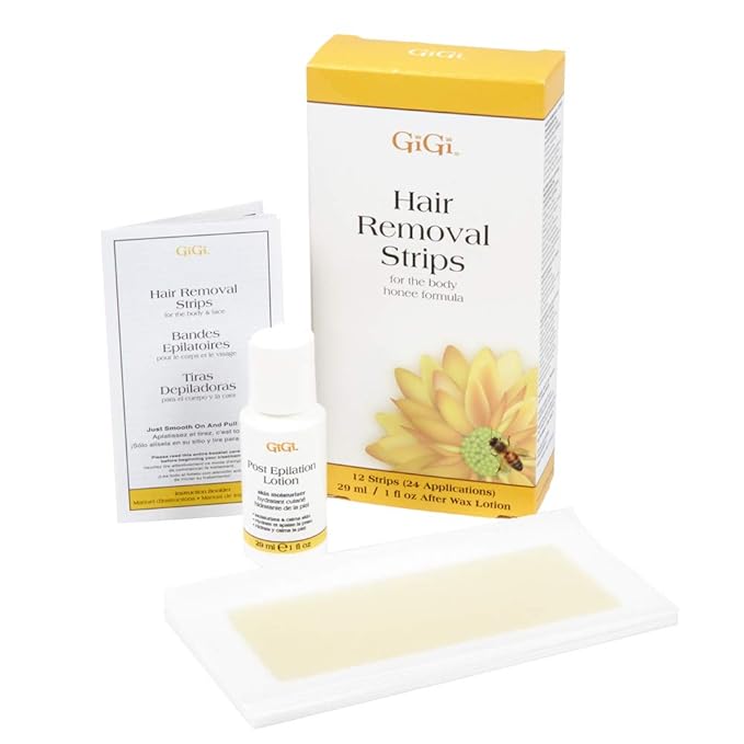 GiGi Hair Removal Wax Strips for Body - Pre-Waxed with GiGi All-Purpose Honee Formula, Waxing Kit For Women, 12 Strips + After Wax Lotion
